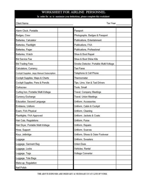 Self Employment Printable Small Business Tax Deductions Worksheet