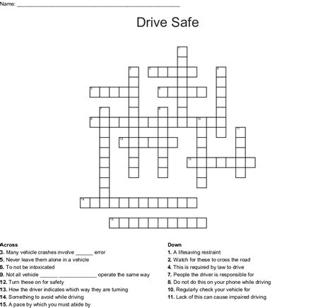 Road Safety Crossword Wordmint