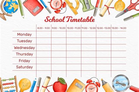 Watercolor Back To School Timetable Free Vector