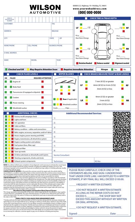 Auto Repair Inspection Form Sample Wilson Printing Usa Wilson