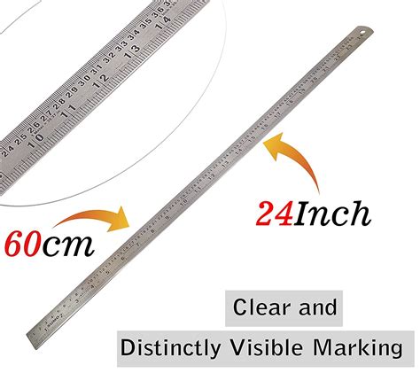 2 Feet 60cm 24 Inch Stainless Steel Ruler Double Side Measuring Scale