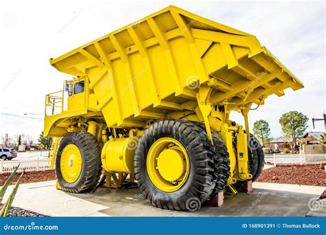 Yellow Oversize Dump Truck On Display Stock Image Image Of Hauling