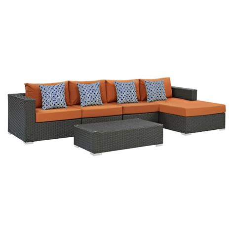 Modway Sojourn 5 Piece Outdoor Patio Sunbrella Sectional Set Multiple