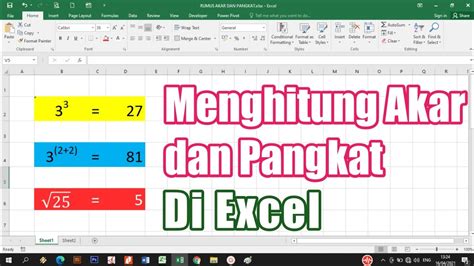 Cara Menghitung Akar Dan Pangkat Di Excel Youtube