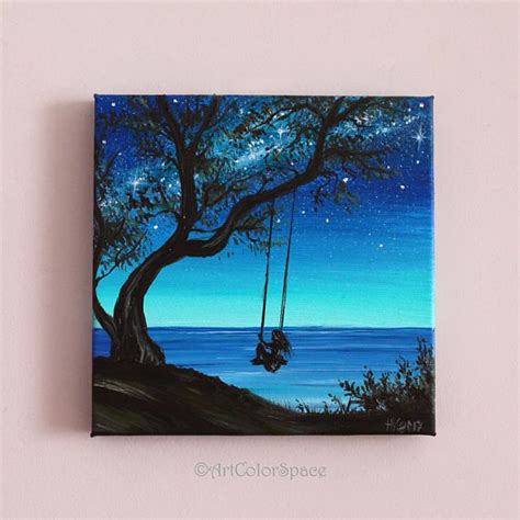 Small Painting Girl On Tree Swing Art Summer Day Oil Painting On Canvas