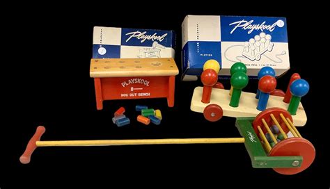 Lot Lot Of 3 Vintage Playskool Wooden Toys 2 With Original Boxes