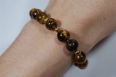 Tiger Eye Bracelet With Golden Details Protective Amulet Etsy UK