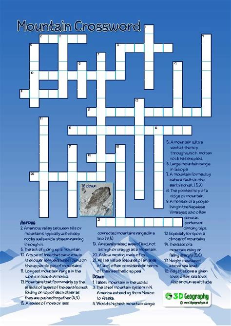 A Geography Crossword All About Mountains Crossword Mountains