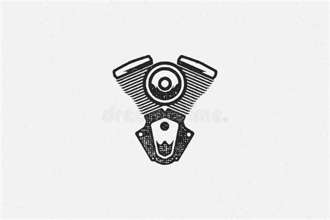 Motorcycle Engine Silhouette Hand Drawn Ink Stamp Vector Illustration