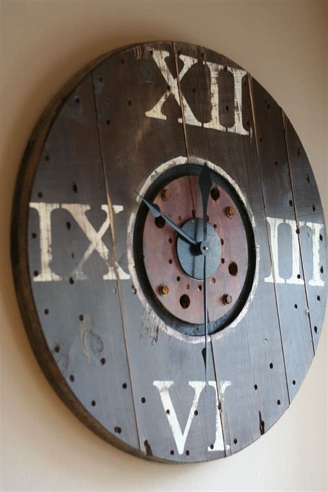 Clock Made From Cable Spool Wood Clocks Wood Wall Clock Large Wall