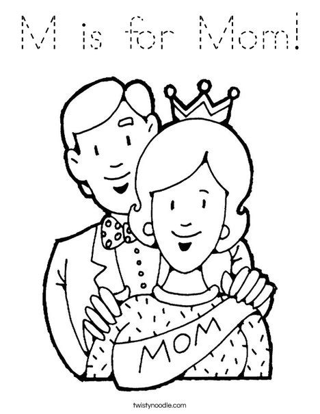M Is For Mom Coloring Page Tracing Twisty Noodle