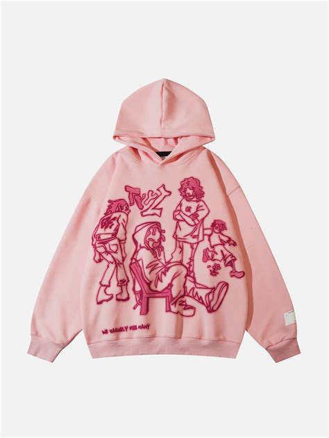 Nev Cartoon Line Character Print Hoodie Nevstudio