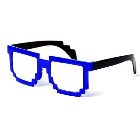 8 Bit Pixel Two Tone Blue And Black Pixelated Glasses Clear Lens Nerd Video Game Geek Party 8
