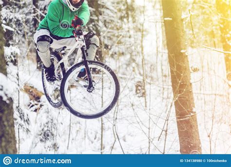 Mountain Biking In Snowy Forest Editorial Image Image Of Extreme