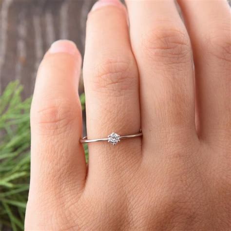 14k White Gold Minimalist Diamond Engagement Ring Dainty Etsy White