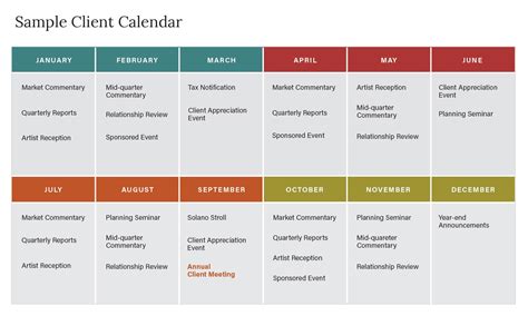 Sample Client Calendar North Berkeley Wealth Management