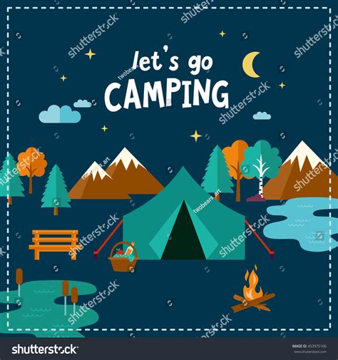 Lets Go Camping Travel Illustration Flat Stock Vector Royalty Free