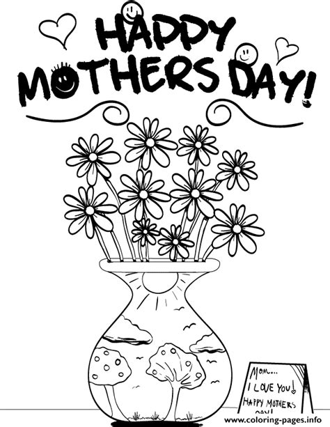 Happy Mothers Day Mom I Love You Coloring Page Printable