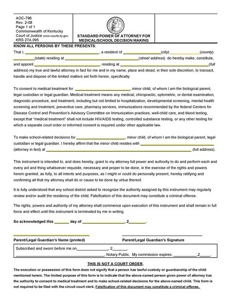 Free Kentucky Power Of Attorney Forms Pdf Word