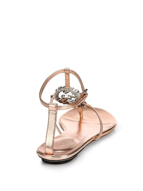 Gucci Gg Sparkling Crystal And Leather Sandals In Salmon Pink Pink Lyst