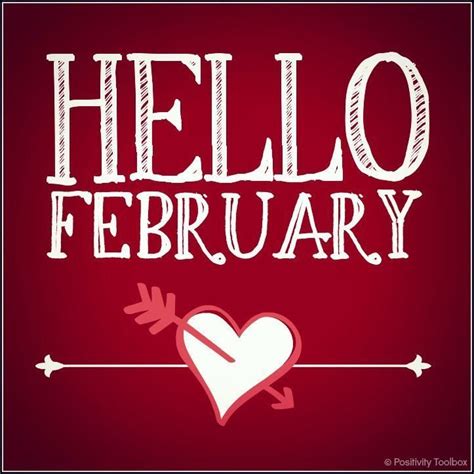 The Words Hello February Written In White On A Red Background With An