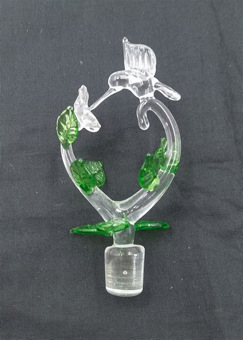 Vintage Hand Blown Glass Perfume Bottle With Hummingbird Stopper S And K Ltd