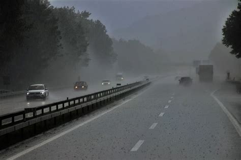 Hd Wallpaper Vehicles On Highway With Rain Near Trees Storm Wet