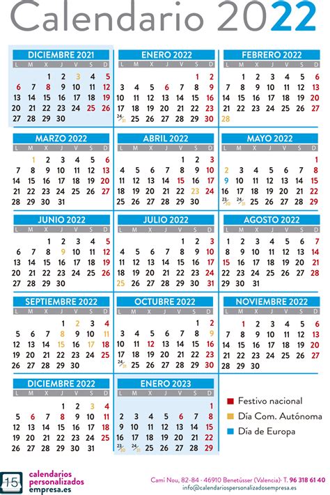 Calendario Anual 2022 Calendarios Personalizados Empresa