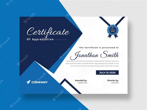Premium Vector Blue Certificate Of Appreciation Template