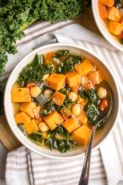 Our favorite healthy air fryer recipes. Sweet Potato Kale Soup Recipe (Cozy & Healthy!) - From My Bowl