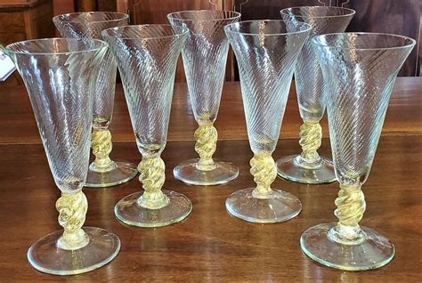 Set Of 7 Salviati Venetian Gold Fleck Tall Champagne Flutes At 1stdibs Venetian Champagne