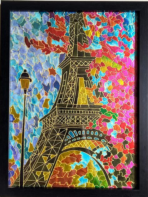 Aratis Art Work Eiffel Tower Glass Painting With Wood Frame