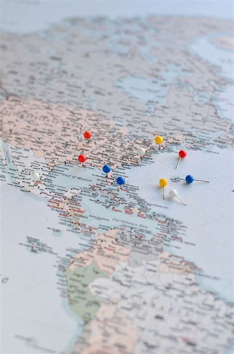 World Push Pin Map Retro Light Blue Detailed Push Pin Travel Maps