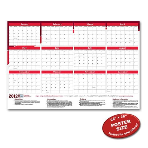 Full Year View Single Sheet Wall Calendar