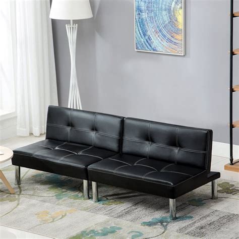 Armada black pu leather convertible loveseat by casamode. Fold Down Futon Sleeper Sofa PU Leather Sofa Bed 3 Seater ...