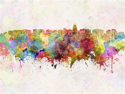 Madison Skyline In Watercolor Background Painting By Pablo Romero