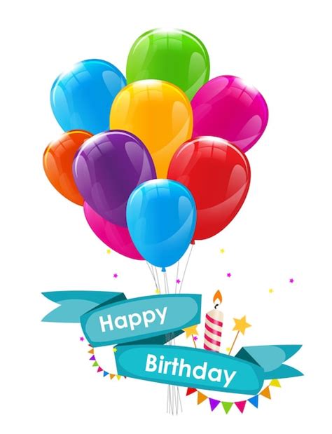 Premium Vector Happy Birthday Card Template With Balloons Ribbon And