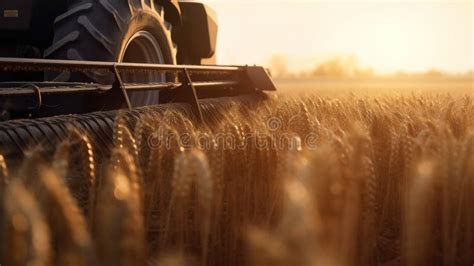 Generative Ai Closeup Modern Combine Harvester On A Wheat Field Farm