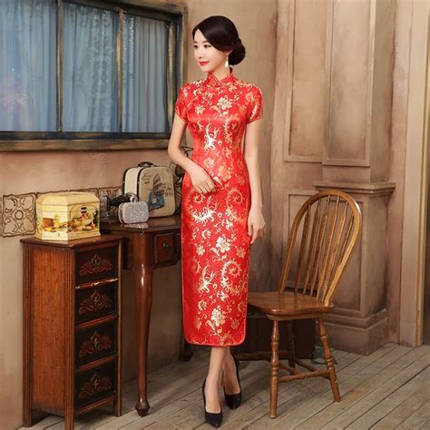 Traditional Chinese Cheongsam Women Satin Long Qipao Elegant Vintage