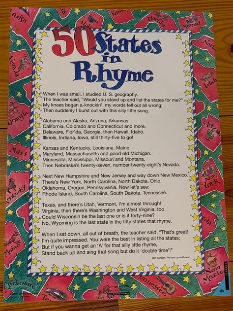 Poster Fifty States In Rhyme Geography History Social Studies Etsy