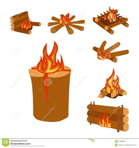 Printable Isolated Illustration Of Campfire Logs Burning Bonfire And