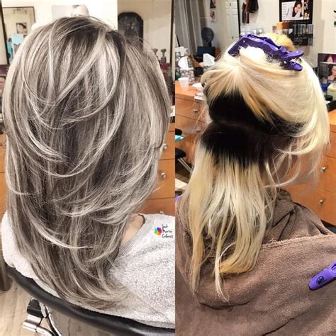 If your natural hair color is starting to go gray but you're not ready for the change, there are two effective ways to disguise them: This beautiful client had a very dark regrow roots with ...