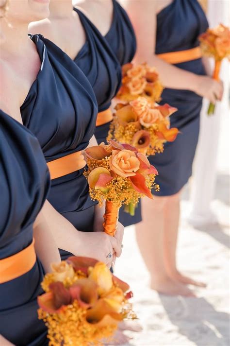 Blue And Orange Fall Wedding Bridesmaids Dresses Blue Orange Weddings