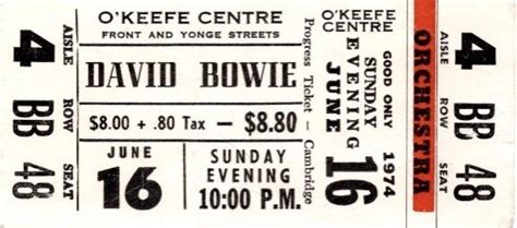 David Bowie 1974 ‘diamond Dogs Concert Ticket Stub Toronto