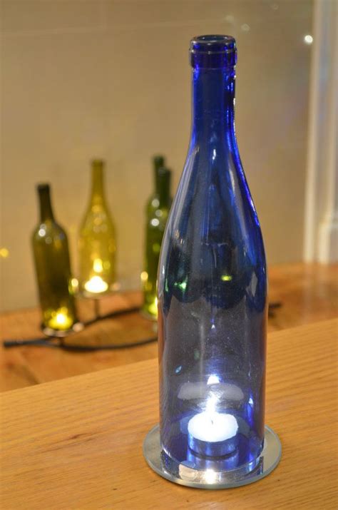 Recycled Wine Bottle Candle Holder Blue Glass By Nuancesofamor 12