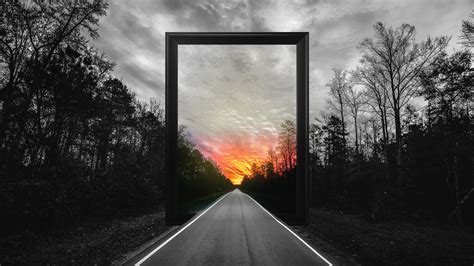 Wallpaper Photo Manipulation Doubleexposure Frame Road Forest