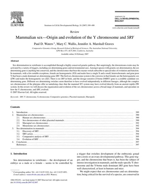 Pdf Mammalian Sex Origin And Evolution Of The Y Chromosome And Sry