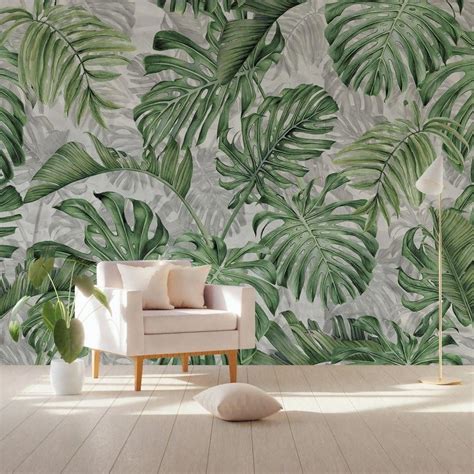 Tropical Leaf Pattern Wallpaper Mural Tropical Home Decor Leaf