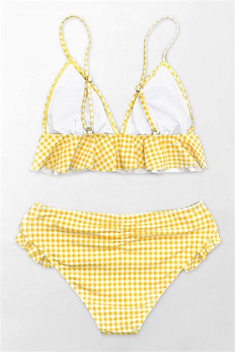 Yellow Gingham Ruffle Bikini Ruffled Bikini Bikinis Yellow Bikini My