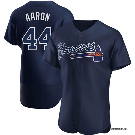 Hank Aaron Mens Atlanta Braves Alternate Team Name Jersey Navy Authentic